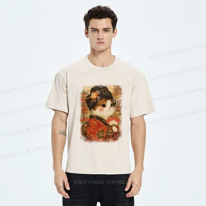 Tokyo-Tiger Ukiyoe Japanese Cat Princess Washed T-Shirt