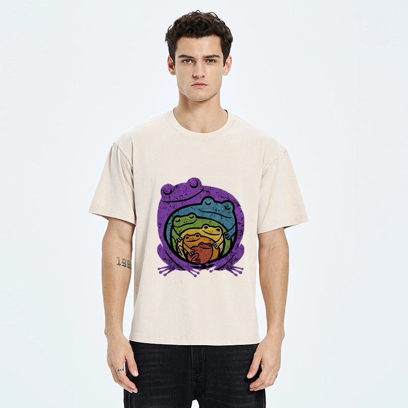 Tokyo-Tiger Rainbow Frogs Hugging Washed T-Shirt