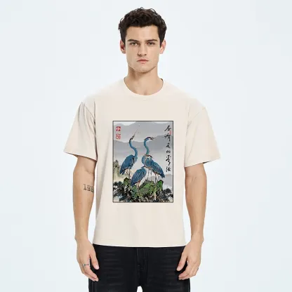 Tokyo-Tiger Cranes On Rock Zen Nature Washed T-Shirt