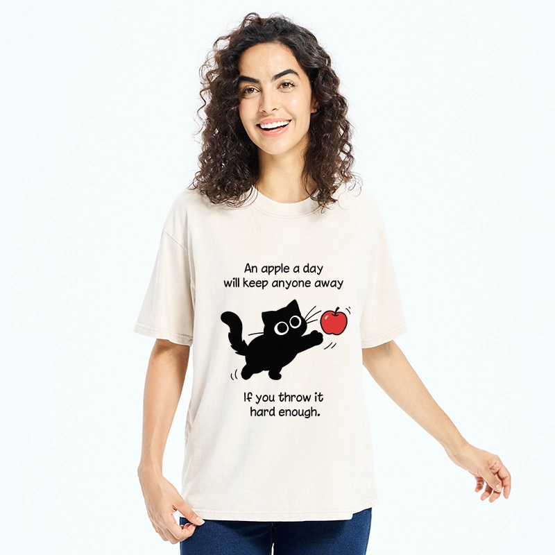 Tokyo-Tiger Funny Cat Throwing Apple Meme Washed T-Shirt