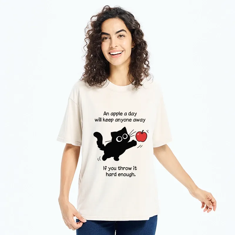 Tokyo-Tiger Funny Cat Throwing Apple Meme Washed T-Shirt