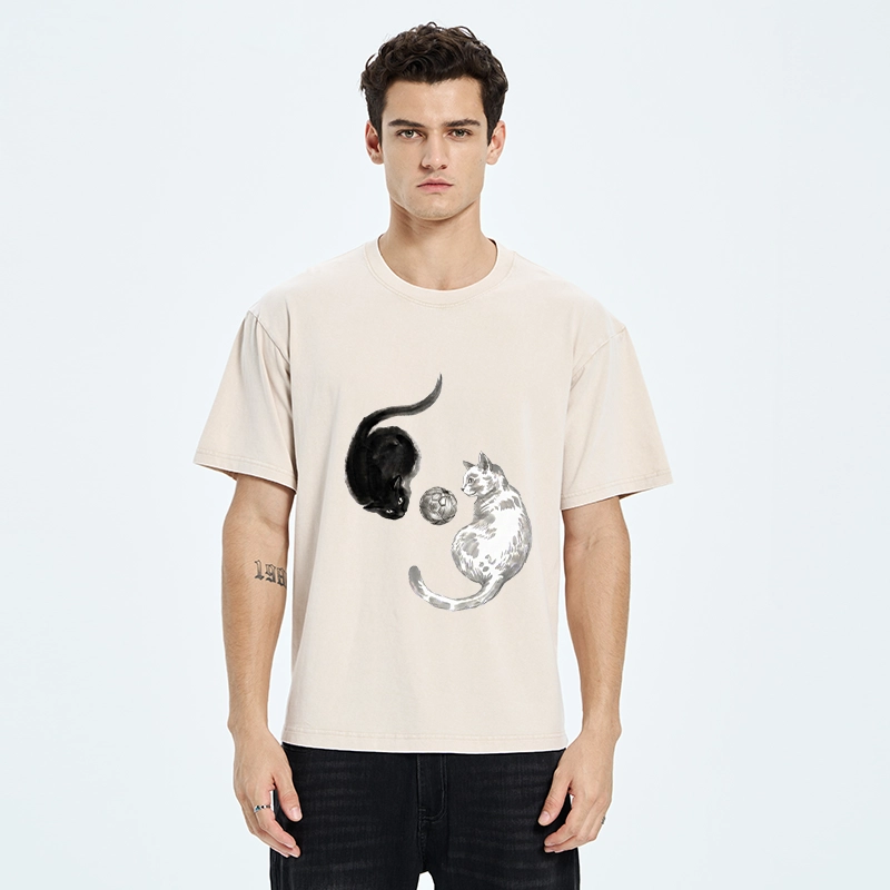 Tokyo-Tiger Cool Yin Yang Cat Art Washed T-Shirt