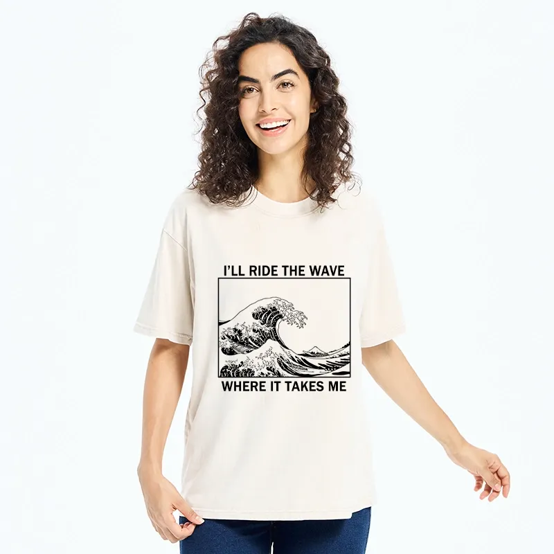 Tokyo-Tiger Stylish Black And White Wave Art Washed T-Shirt