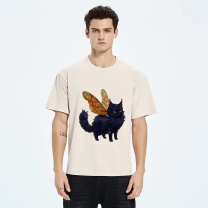 Tokyo-Tiger Funny Fairy Black Cat Art Washed T-Shirt