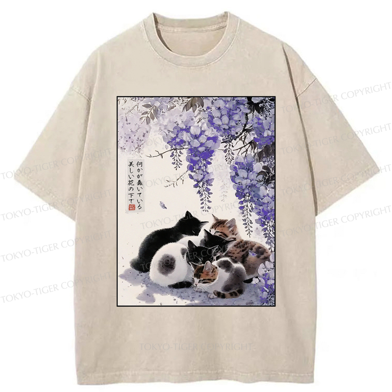 Tokyo-Tiger Cats plotting under the wisteria T-Shirt