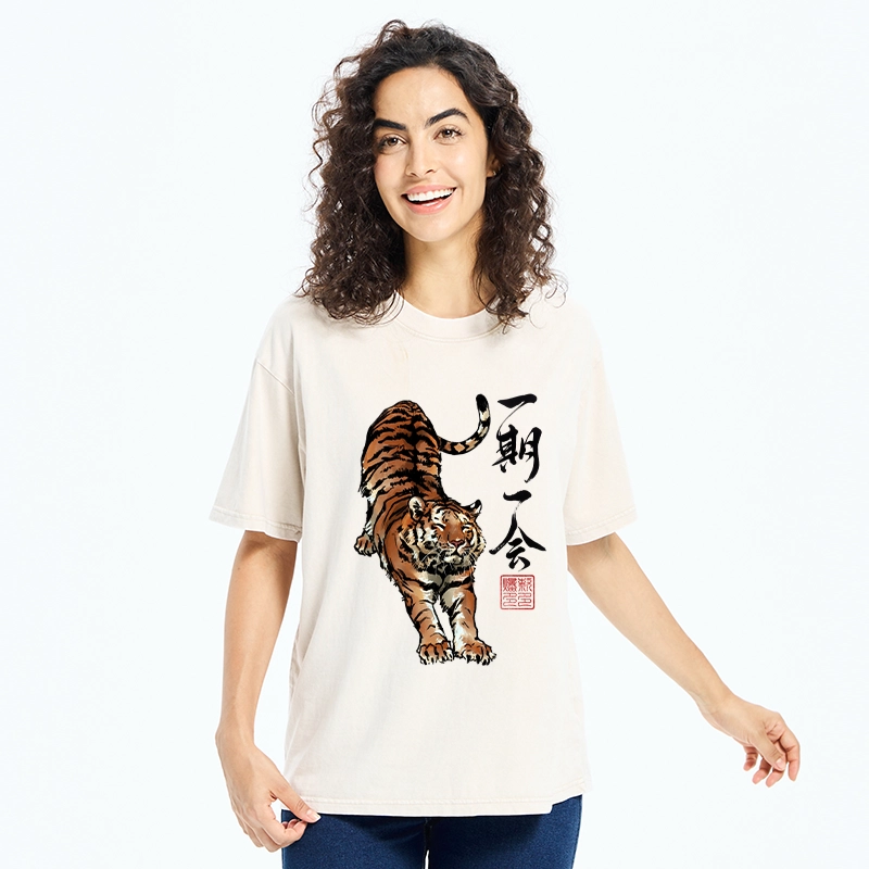 Tokyo-Tiger Japanese Ink Tiger Art Washed T-Shirt