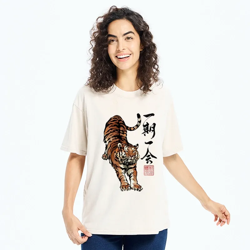 Tokyo-Tiger Japanese Ink Tiger Art Washed T-Shirt
