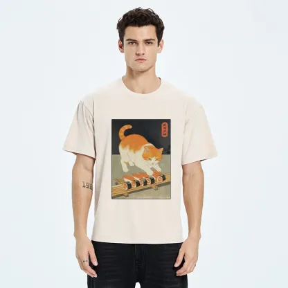 Tokyo-Tiger Cat Trying To Steal Sushi Washed T-Shirt