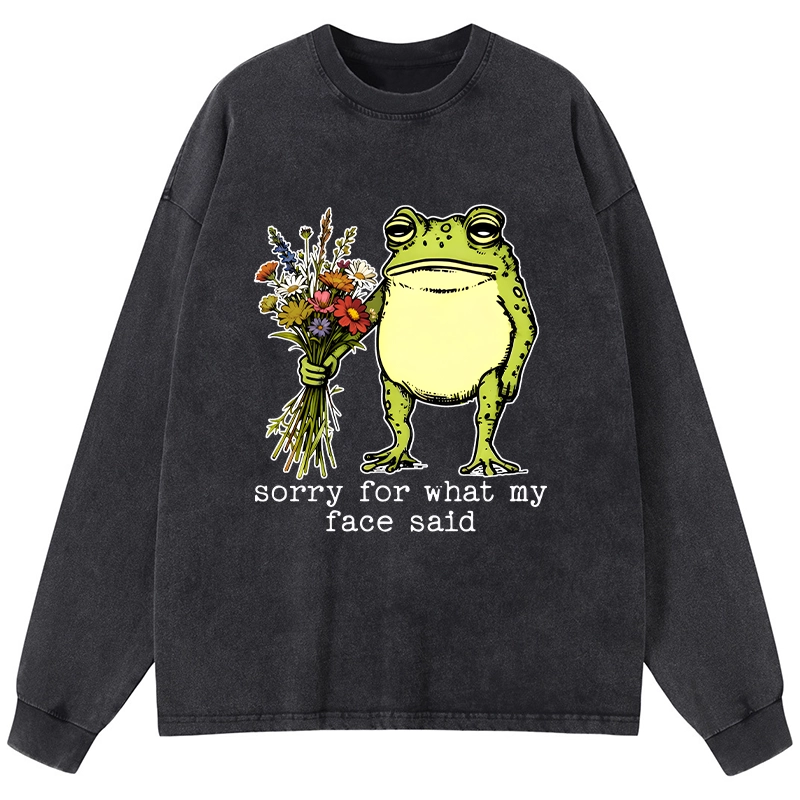 Tokyo-Tiger Frog Sorry Mode Activated Washed Long Sleeve T-Shirt