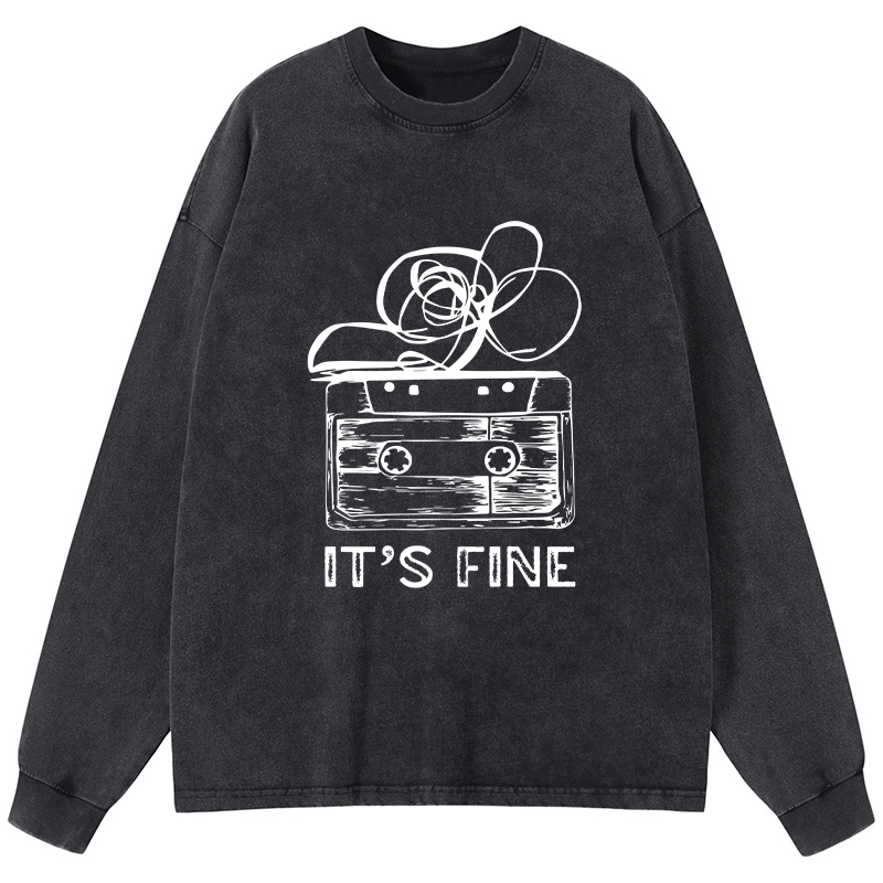 Tokyo-Tiger Cassette Fine Meme Washed Long Sleeve T-Shirt