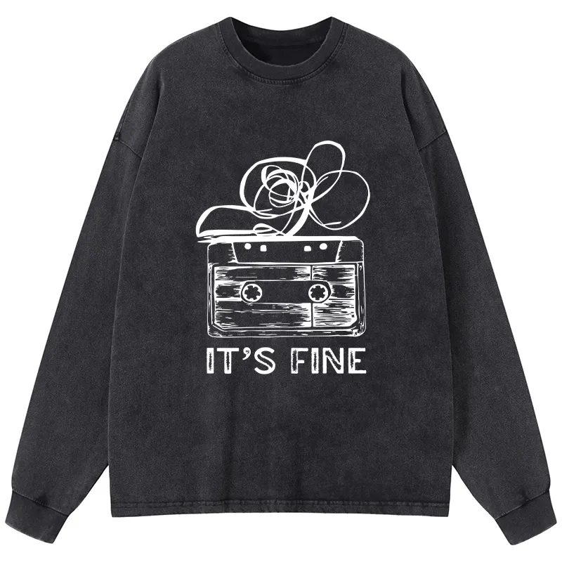 Tokyo-Tiger Cassette Fine Meme Washed Long Sleeve T-Shirt
