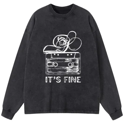 Tokyo-Tiger Cassette Fine Meme Washed Long Sleeve T-Shirt