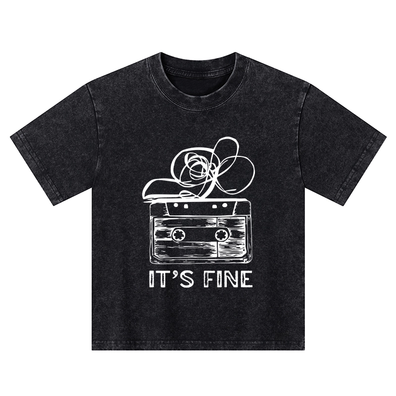 Tokyo-Tiger Cassette Fine Meme Kids Washed T-Shirt