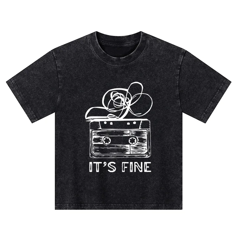 Tokyo-Tiger Cassette Fine Meme Kids Washed T-Shirt