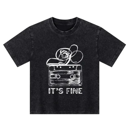Tokyo-Tiger Cassette Fine Meme Kids Washed T-Shirt