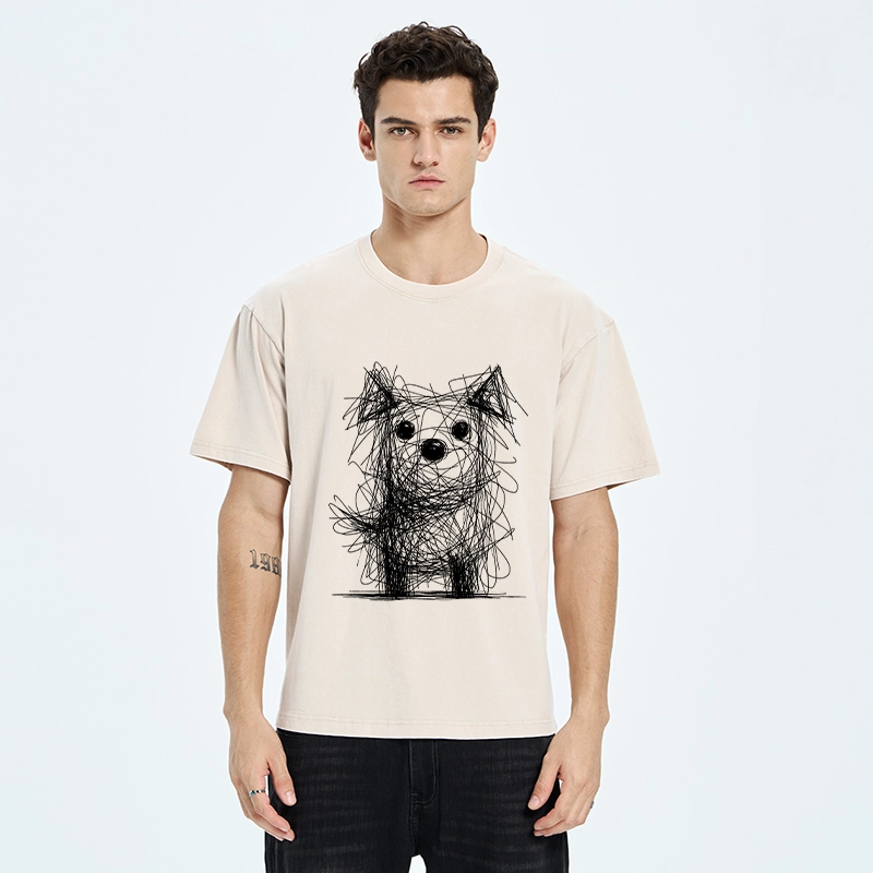 Tokyo-Tiger Scruffy Dog Chaos Art Washed T-Shirt