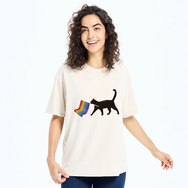 Tokyo-Tiger Black Cat With Pride Flag Washed T-Shirt