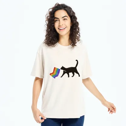 Tokyo-Tiger Black Cat With Pride Flag Washed T-Shirt