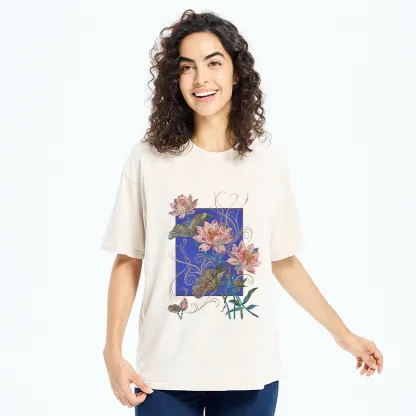 Tokyo-Tiger Lotus Art Floral Vibe Washed T-Shirt
