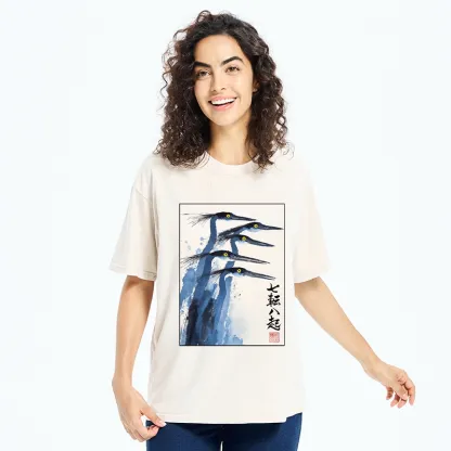 Tokyo-Tiger Blue Herons Japanese Ink Art Washed T-Shirt