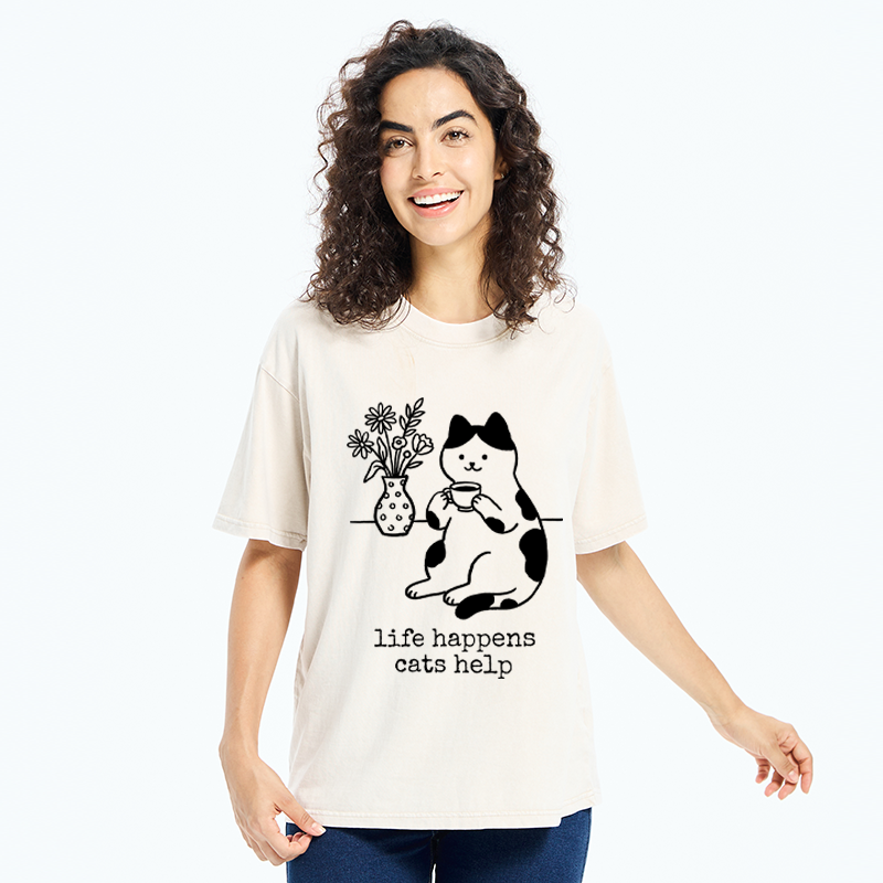Tokyo-Tiger The "Everything's Fine"Cat Washed T-Shirt