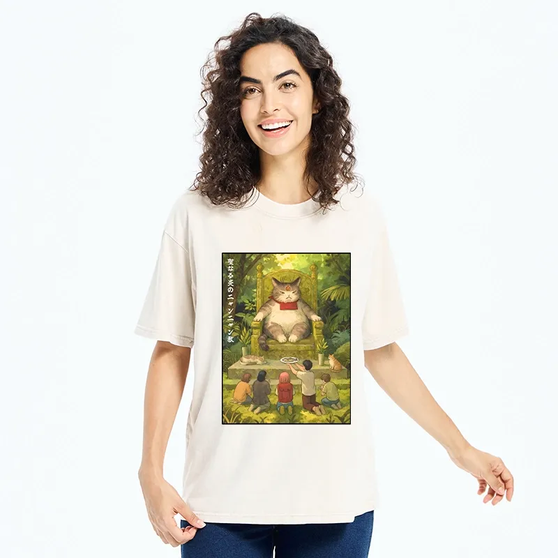 Tokyo-Tiger Cat Religion Meme With Humans Washed T-Shirt