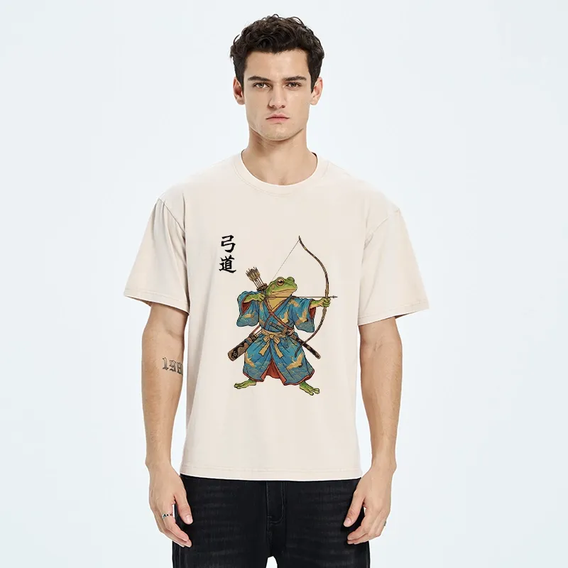 Tokyo-Tiger Frog Samurai Archery Art Washed T-Shirt