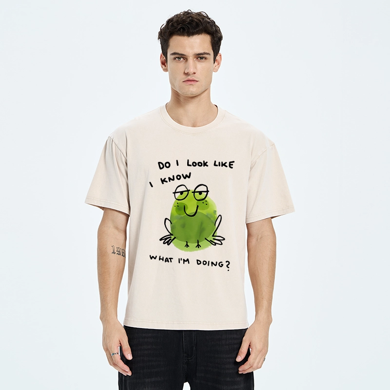 Tokyo-Tiger Little Green Frog Has No Idea What’s Next Washed T-Shirt