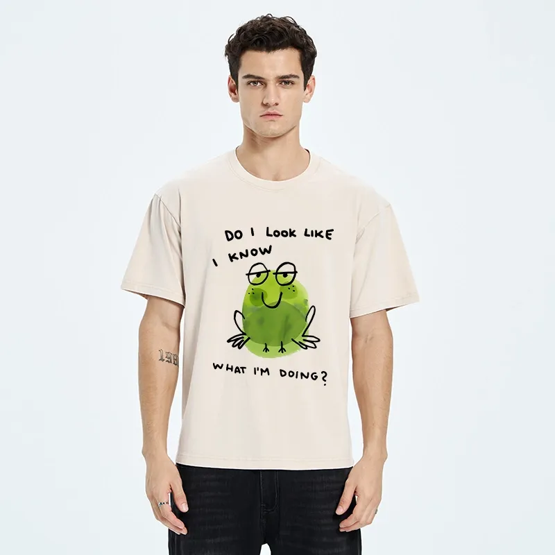 Tokyo-Tiger Little Green Frog Has No Idea What’s Next Washed T-Shirt