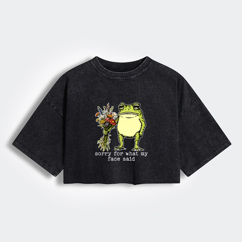Tokyo-Tiger Frog Sorry Mode Activated Women's Washed Crop T-Shirt