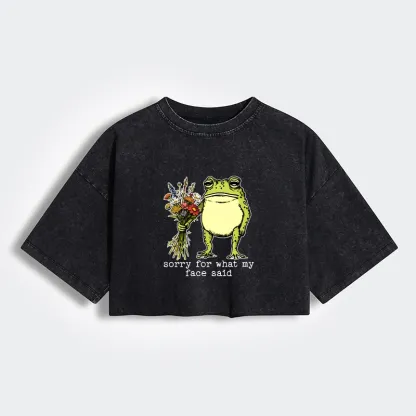 Tokyo-Tiger Frog Sorry Mode Activated Women's Washed Crop T-Shirt