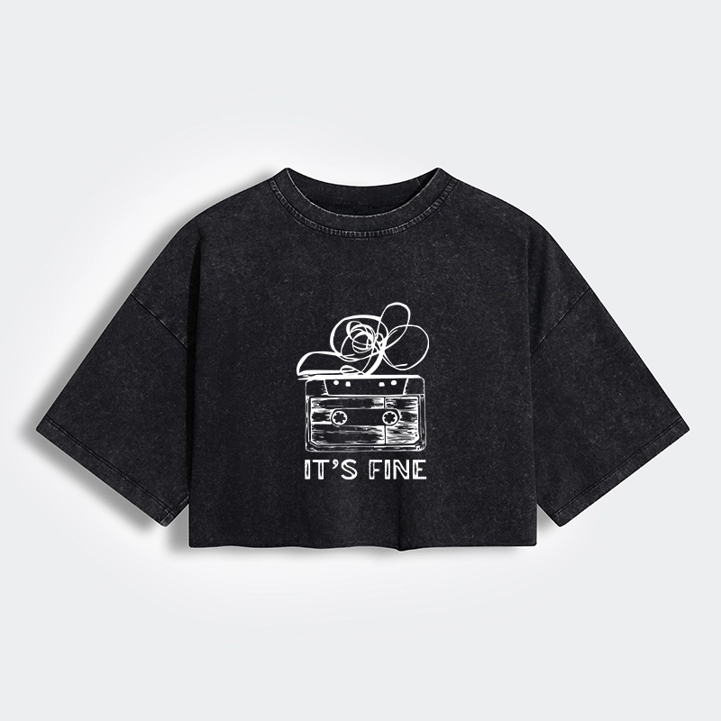 Tokyo-Tiger Cassette Fine Meme Women's Washed Crop T-Shirt