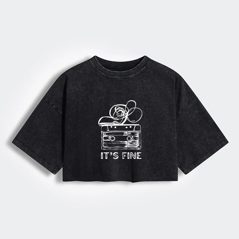 Tokyo-Tiger Cassette Fine Meme Women's Washed Crop T-Shirt