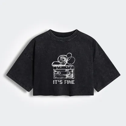 Tokyo-Tiger Cassette Fine Meme Women's Washed Crop T-Shirt