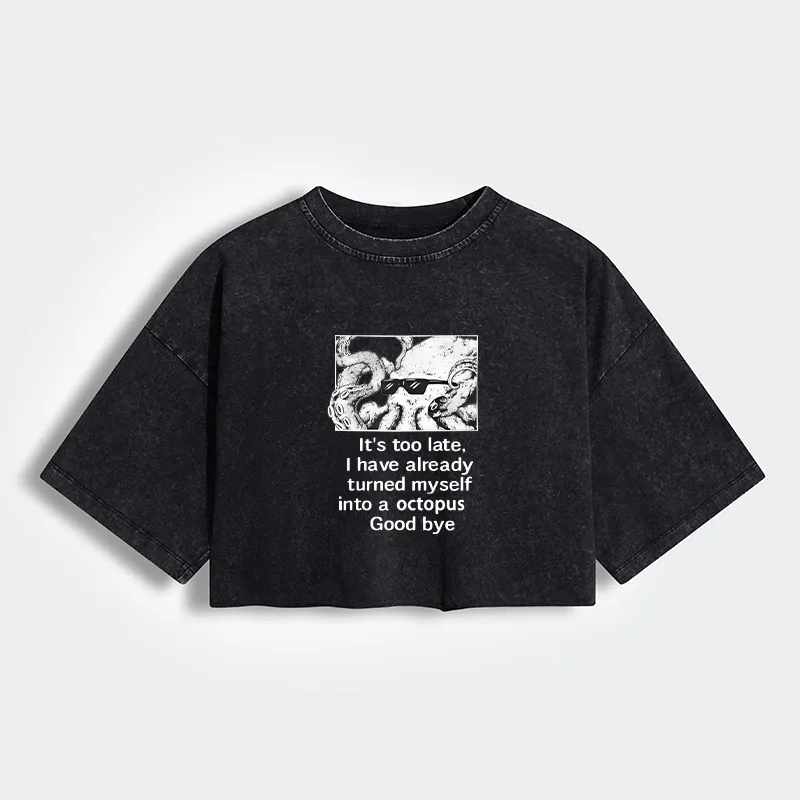 Tokyo-Tiger Octopus Meme I Disappeared Completely Women's Washed Crop T-Shirt Sale