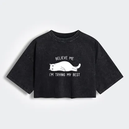 Tokyo-Tiger When Life Is Hard Nap First Women's Washed Crop T-Shirt