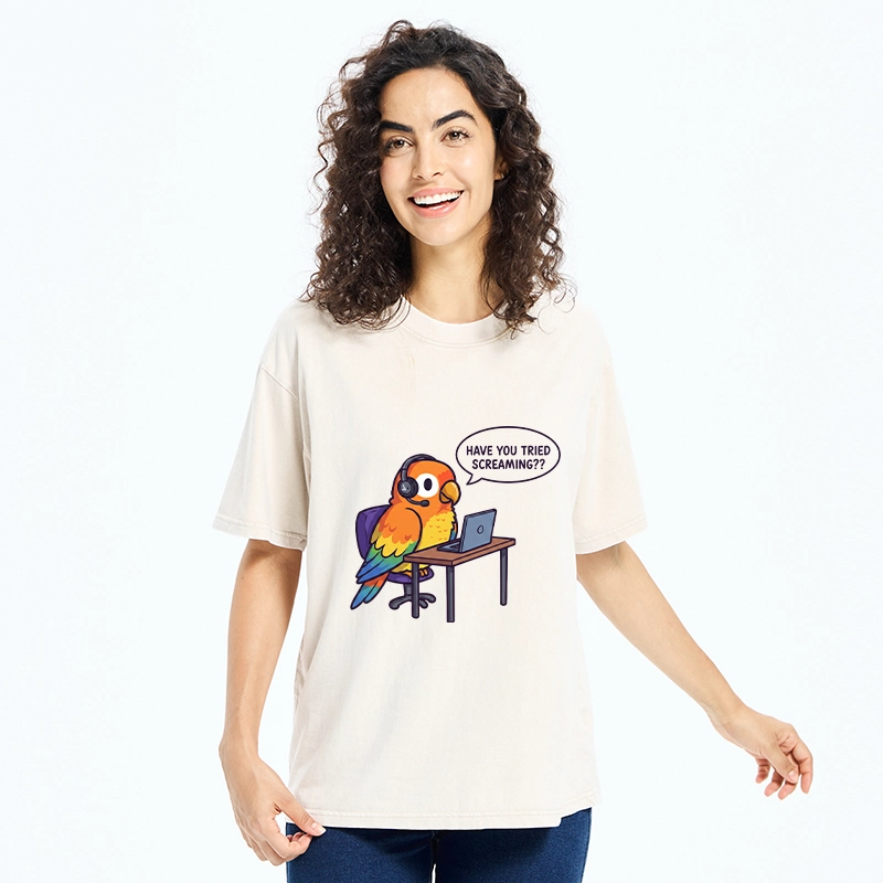 Tokyo-Tiger Funny Bird Call Center Agent Washed T-Shirt
