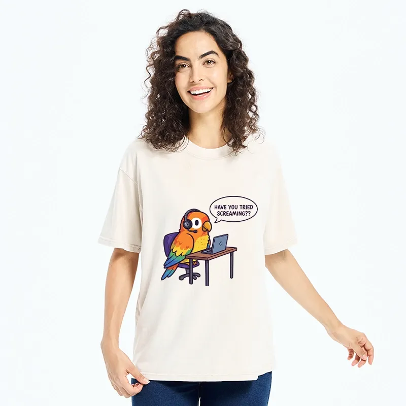 Tokyo-Tiger Funny Bird Call Center Agent Washed T-Shirt