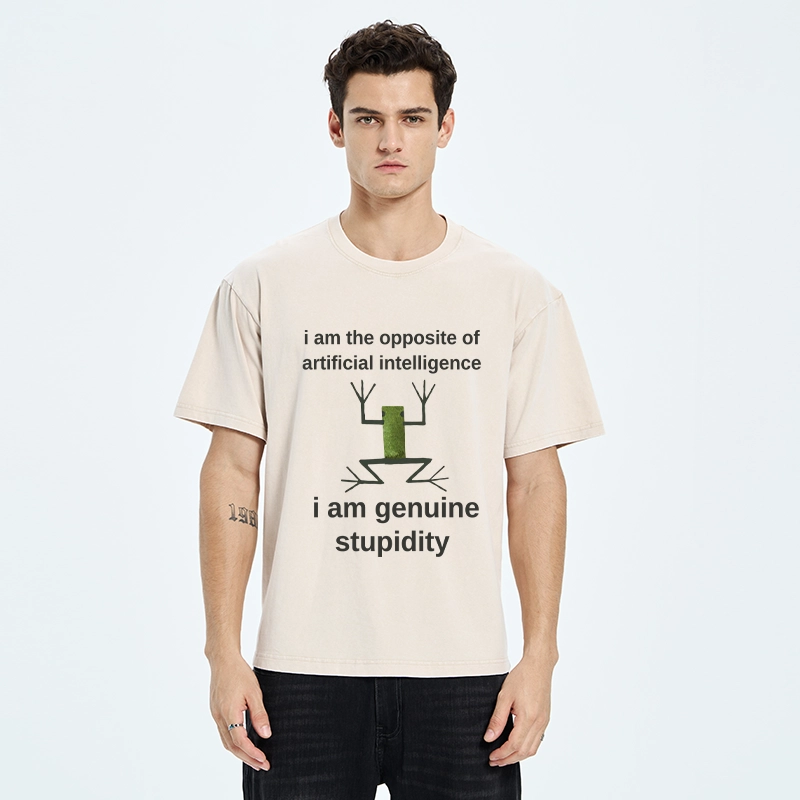 Tokyo-Tiger Genuine Stupidity Frog Meme Washed T-Shirt
