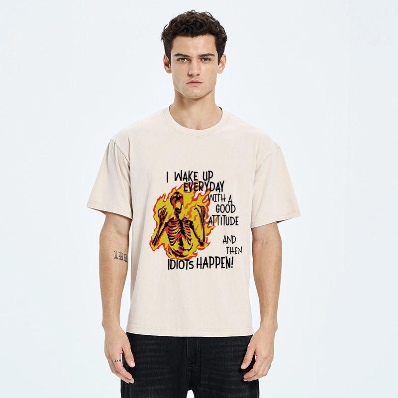 Tokyo-Tiger Skeleton With Bad Attitude Meme Washed T-Shirt