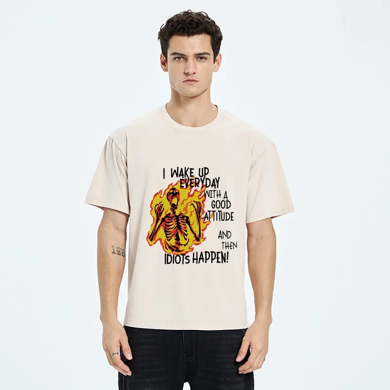 Tokyo-Tiger Skeleton With Bad Attitude Meme Washed T-Shirt