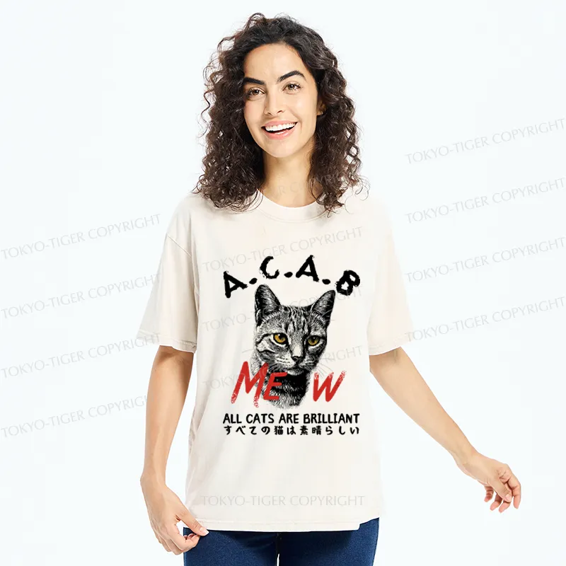 Tokyo-Tiger Funny All Cats Are Brilliant meme Washed T-Shirt