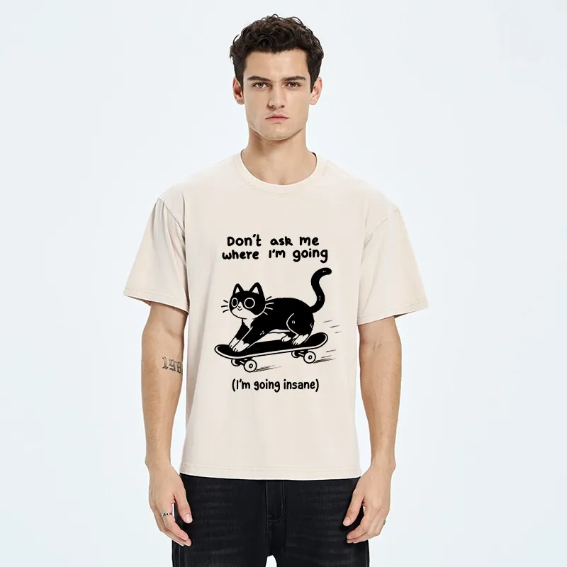 Tokyo-Tiger Black Cat Skating Away From Sanity Washed T-Shirt