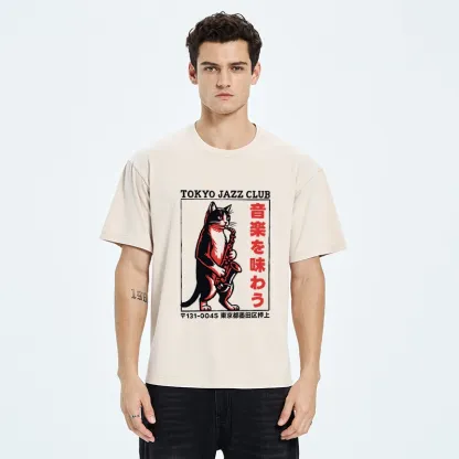Tokyo-Tiger Retro Jazz Cat Poster Washed T-Shirt