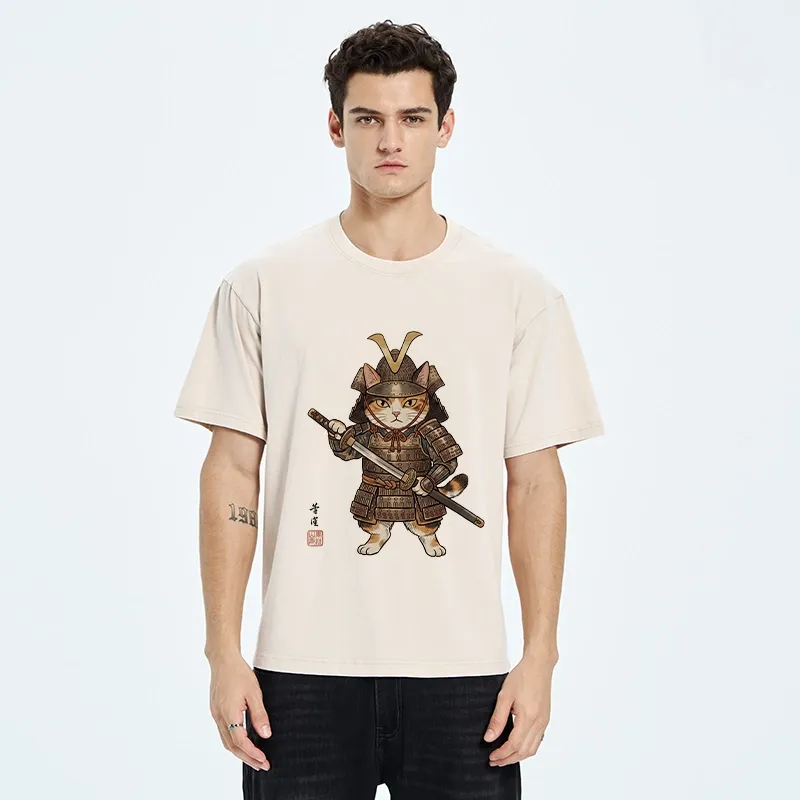 Tokyo-Tiger Samurai Cat With Katana Sword Washed T-Shirt