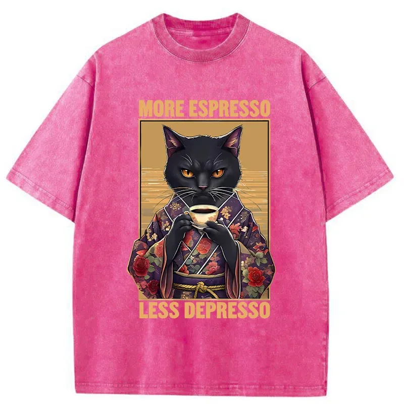 Tokyo-Tiger More Espresso Less Depresso Funny Washed T-Shirt