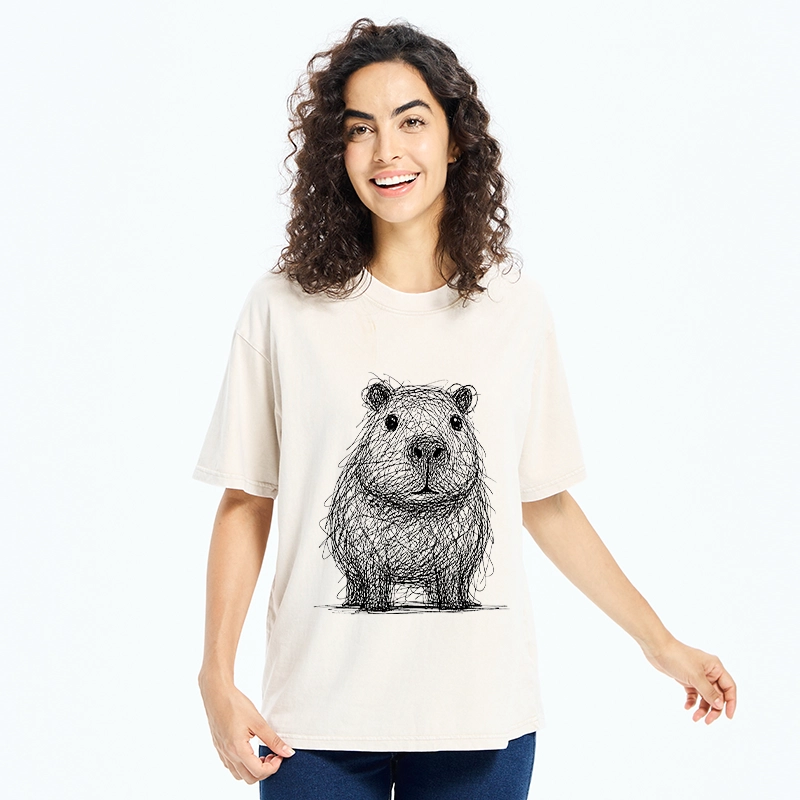 Tokyo-Tiger Capybara Chaos Sketch Washed T-Shirt