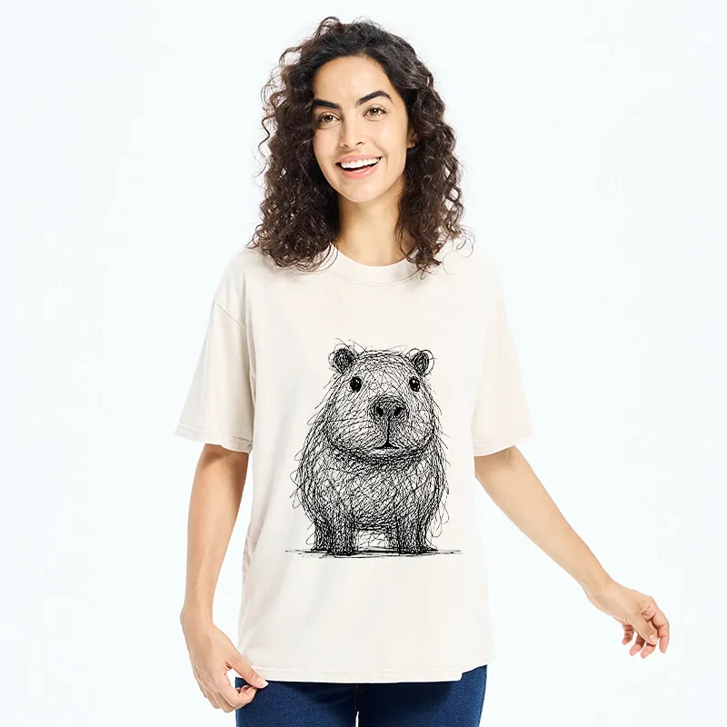 Tokyo-Tiger Capybara Chaos Sketch Washed T-Shirt