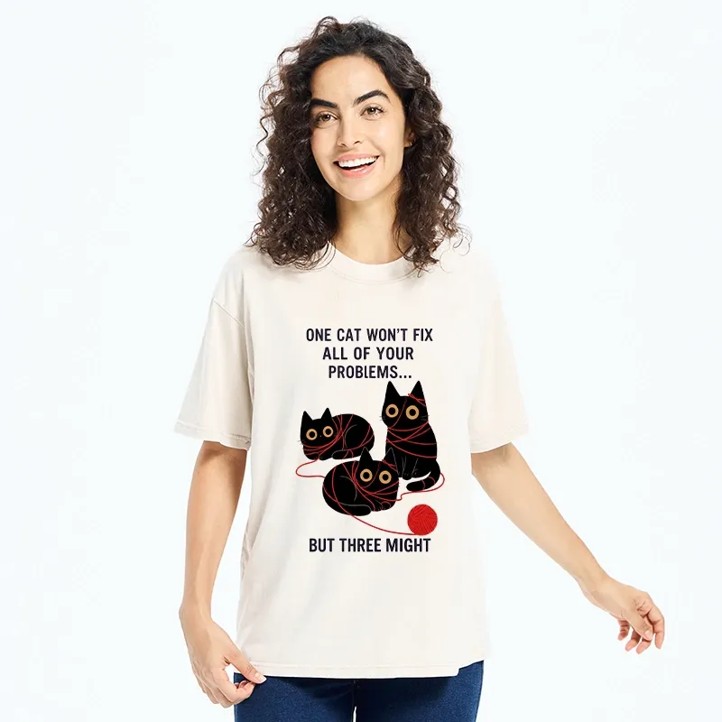 Tokyo-Tiger Three Cats Fix All Problems Washed T-Shirt