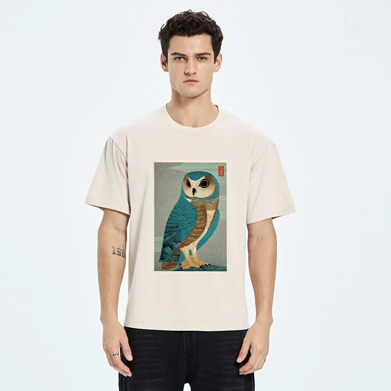 Tokyo-Tiger Vintage Owl Woodblock Art Washed T-Shirt